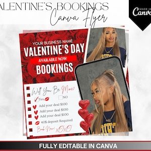 February Booking Flyer, Valentines Day Booking Flyer, Appointment Flyer,Holiday Deals Flyer, Makeup, Hair, Lashes, Nails, DIY Canva Template