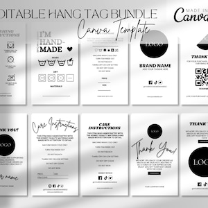 Pacote de etiquetas de pendurar editáveis, modelo de etiqueta de preço, instruções de lavagem, etiqueta de roupa personalizada, etiquetas de pendurar para cuidados com roupas para impressão, modelo Canva