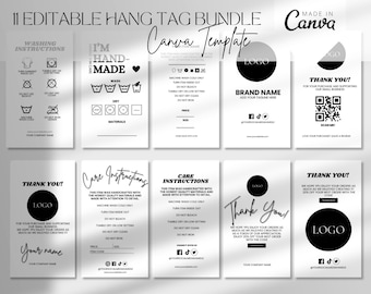 Editable Hang Tag Bundle, Price Tag Template, Washing Instructions, Custom Clothing Tag, Printable Clothing Care Hang Tags, Canva Template