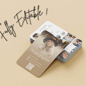 Carte de visite Instagram 2025 du photographe, photographe de cartes de visite Canva DIY, carte de visite avec code QR, cartes d'influence, modèle IG Canva image 2
