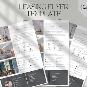 Plantilla de volante de arrendamiento / Hoja de marketing personalizable para apartamentos / Información esencial para administradores de propiedades y propietarios / Editar en Canva