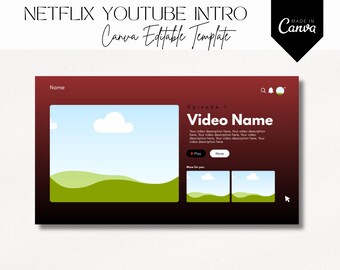Netflix Style YouTube Intro, Editable YouTube Intro Template, YouTube Branding, Netflix Inspired Intro Canva Template, Video Content Creator