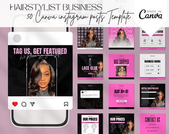 Lot de 50 cheveux postés Instagram, modèle de publications Instagram de coiffeur de luxe de luxe, kit coiffure entreprise de marque, image de marque de marque de perruque de maquillage beauté