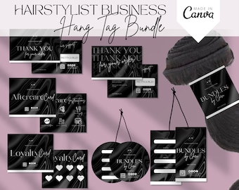 DIY Hair bundle tag template,circle hair hang tag,thank you card,aftercare,loyalty card, hair business packaging for hair extension business