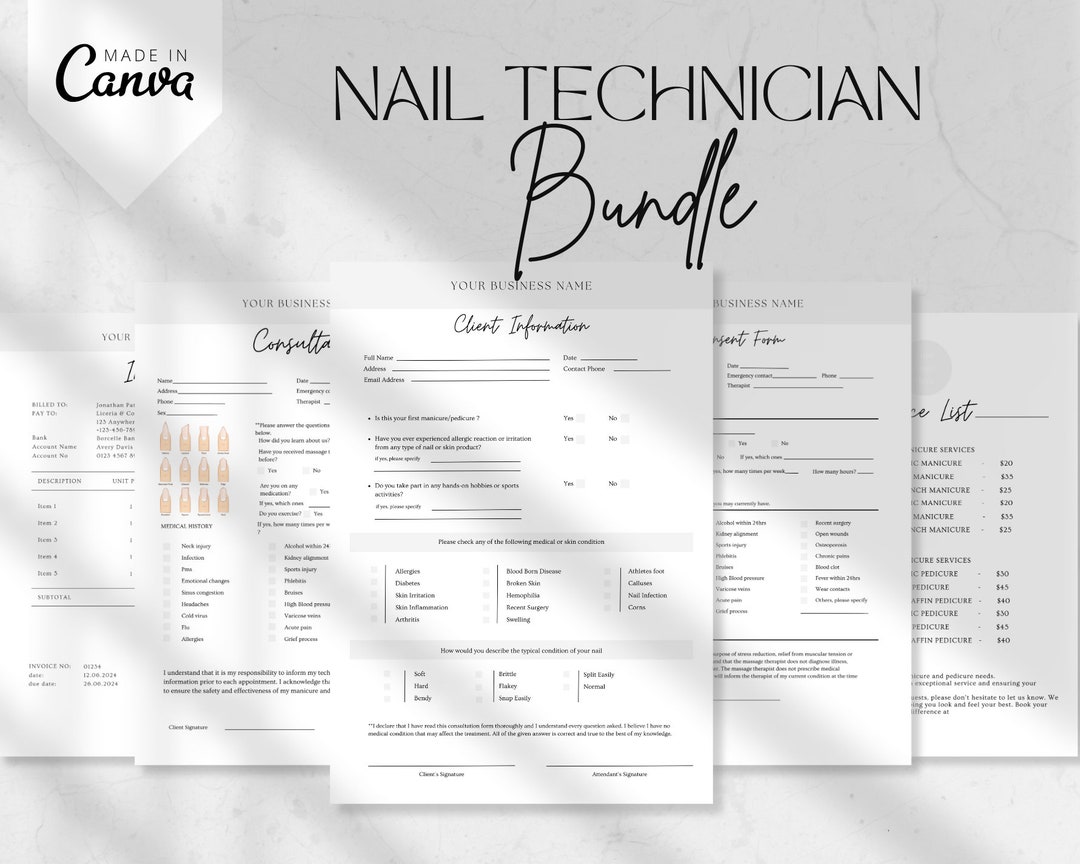 Esthetician Form, Nail Consent Forms, Nails Consultation Form, Nail ...