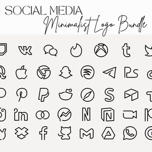 Black Social Media Icons. Minimalist Social Media Logos. Simple Line Icons: Instagram, Facebook, Pinterest, twitter, Svg Png Social Icons image 1
