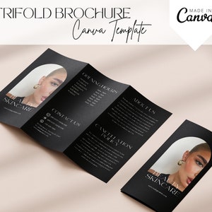 Szablon broszury Trifold | Minimalistyczny szablon broszury dla kosmetyczki | Cennik salonu kosmetycznego | Materiały do druku dla firm zajmujących się pielęgnacją skóry