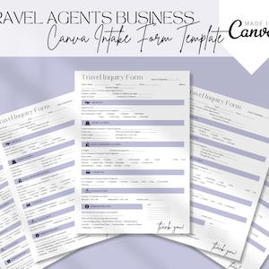 Travel Agent Client Intake Form, Travel Agency Forms, Client Travel Inquiry Form, Travel Business Forms, Canva Templates, Travel Advisor