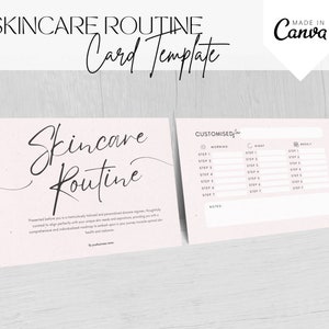 Kaarten huidverzorgingsroutine, bewerkbare schoonheidsspecialiste-sjablonen, gezichtsbehandelingsformulieren, kaarten voor klantennazorg, bewerken in canva, direct downloaden,