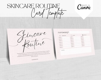 Schede per la routine di cura della pelle, modelli modificabili per estetisti, moduli per trattamenti viso, schede per la cura post-trattamento del cliente, modifica in Canva, download immediato