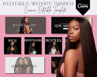 Editable Website Banners, DIY Web Banner Template Design, Shopify Wix Web Banners, Premade Hair Website Design, Beauty Website, Lash Website