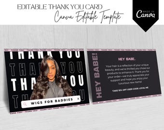 Thank You Card, Printable Thank You Card Package Insert, Print Yourself Hair Thank You card, Editable DIY Hair Business Thank You Template