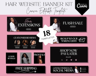 Editable Website Banners, DIY Web Banner Template Design, Shopify Wix Web Banners, Premade Hair Website Design, Beauty Website, Lash Website
