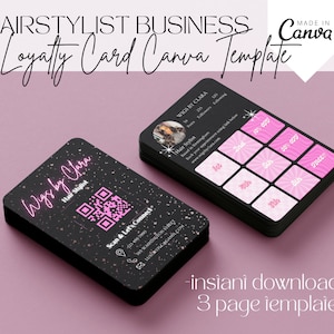 Beauty Loyalty Cards, Black And Pink Rewards Card, VIP Discount Cards, Premade Salon Hair Lash Nail Business Card,  Hair Care Salon Beauty