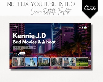 Netflix Style YouTube Intro, Editable YouTube Intro Template, YouTube Branding, Netflix Inspired Intro Canva Template, Video Content Creator