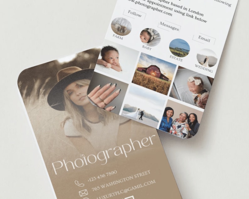 Carte de visite Instagram 2025 du photographe, photographe de cartes de visite Canva DIY, carte de visite avec code QR, cartes d'influence, modèle IG Canva image 5