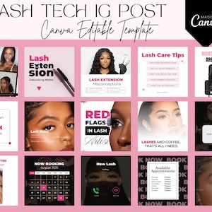 Lash Tech Instagram Post Templates, Eyelashes Extension Posts, Esthetician Beauty Posts, Lash Tech Social Media, Lash Tech Branding kit
