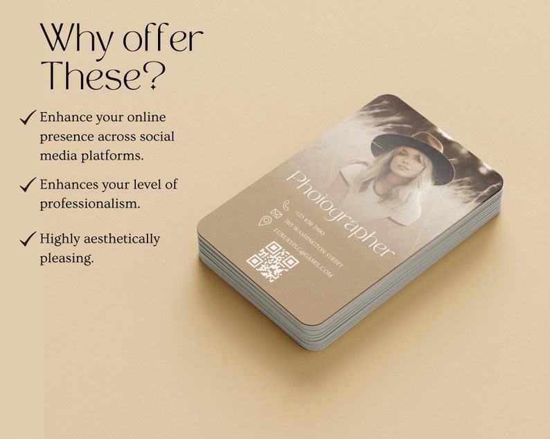 Carte de visite Instagram 2025 du photographe, photographe de cartes de visite Canva DIY, carte de visite avec code QR, cartes d'influence, modèle IG Canva image 7