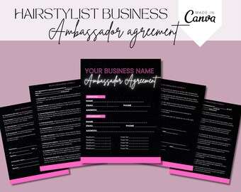 Contract voor merkambassadeursovereenkomst voor haarstylisten, socialmedia-influencercontract, formulieren voor influencer-overeenkomst, flyer voor merkambassadeur