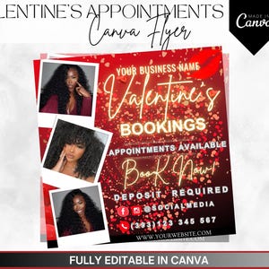 February Booking Flyer, Valentines Day Booking Flyer, Appointment Flyer,Holiday Deals Flyer, Makeup, Hair, Lashes, Nails, DIY Canva Template