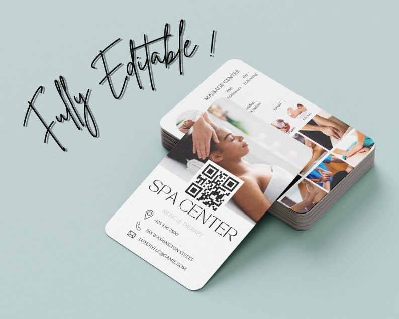 MASSAGE Therapy Business Card Template, Qr Code Referral Card For Spa, Custom Massage Therapist Reward Card, Client Referral Business Card image 2