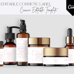 14 Editable cosmetic label templates, Minimalistic Beauty Skincare Label, Custom Body Product Label,  DIY Branding Template, Bottle, Label
