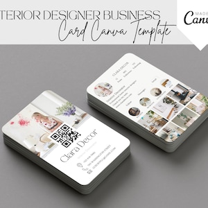 Biglietto da visita per interior designer, arredamento per la casa, biglietto da visita per il marketing su Instagram, codice QR, modello di branding sui social media, biglietto da visita modificabile Canva