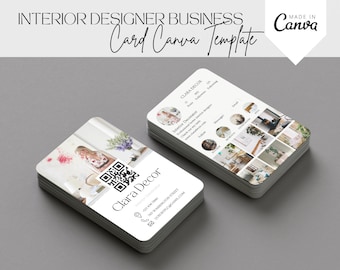 Carte de visite d'architecte d'intérieur, décoration d'intérieur, carte marketing Instagram, code QR, modèle de marque sur les réseaux sociaux, carte de visite modifiable en toile