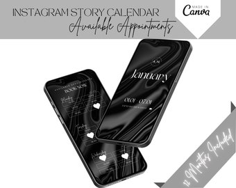 Weekly Instagram Story Calendar, Lash Tech Availability, Available Appointments Calendar, Instagram Schedule Template, Nail Tech Calendar IG