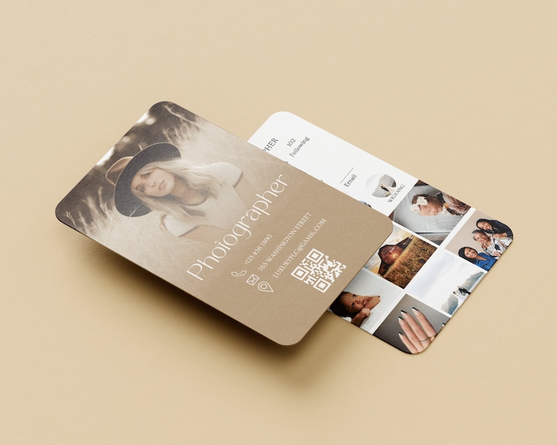 Carte de visite Instagram 2025 du photographe, photographe de cartes de visite Canva DIY, carte de visite avec code QR, cartes d'influence, modèle IG Canva image 6