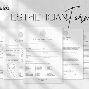 Formularios de tratamiento facial / Plantillas editables para esteticistas / Formularios de consentimiento para el cuidado de la piel / Formulario de consulta facial de Canva / Formularios para salones de belleza
