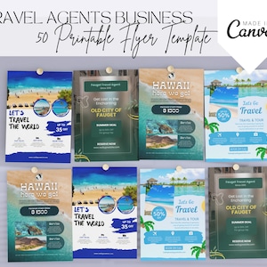 Travel Agent Flyer Templates, 50 Travel printable flyers, Travel Agent marketing, Travel Agent Templates, Travel Agency Canva Templates