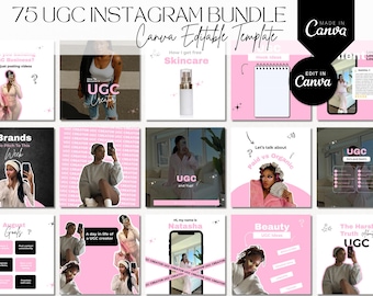 Paquete de creación de contenido generado por usuarios (CGU) para Instagram, plantillas de Canva para CGU, publicaciones en redes sociales con CGU, contenido de Instagram con CGU, paquete de carrusel de CGU, plantillas de promoción con CGU.