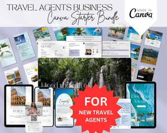Travel Agent Starter Essentials Bundle, New Travel Agent Branding Templates, Canva Templates, Email Social Media Templates proposal Bundle