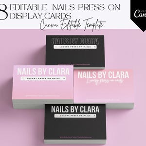 Modelo de cartão de exibição de unhas de pressão editável, embalagem de exibição de unhas de pressão faça você mesmo, modelo de cartão de unha postiça para impressão Canva