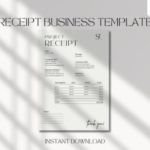 Small Business Receipt Template, INSTANT DOWNLOAD, Business Invoice, Canva Template, Editable Receipt Form, Printable Receipt, Minimalist