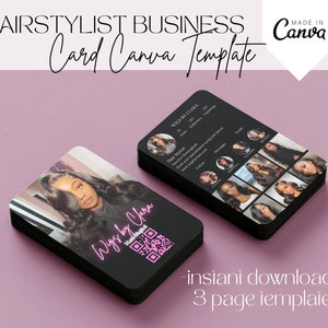 Cartões de visita do Instagram para cabeleireiros, design de modelo Canva faça você mesmo, cartões de visita de beleza para salão de beleza, cartões de visita de cabeleireiro pré-fabricados