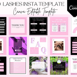 40 Lash Tech Instagram Post Templates for Lash Artists, Editable Canva Bundle for Eyelash Extension Social Media, Branding & Marketing