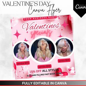 February Booking Flyer, Valentines Day Booking Flyer, Appointment Flyer,Holiday Deals Flyer, Makeup, Hair, Lashes, Nails, DIY Canva Template