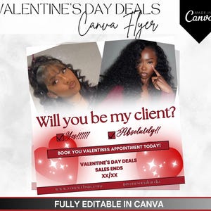 February Booking Flyer, Valentines Day Booking Flyer, Appointment Flyer,Holiday Deals Flyer, Makeup, Hair, Lashes, Nails, DIY Canva Template