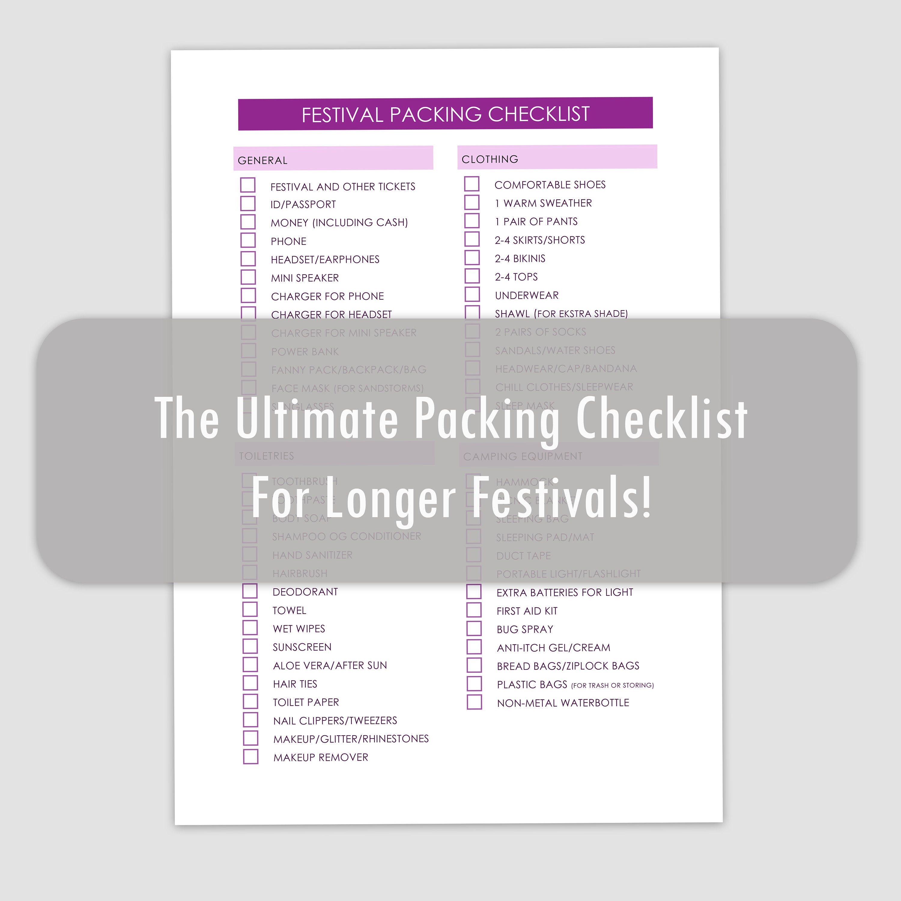 The Ultimate Packing Checklist for Longer Festivals - Etsy
