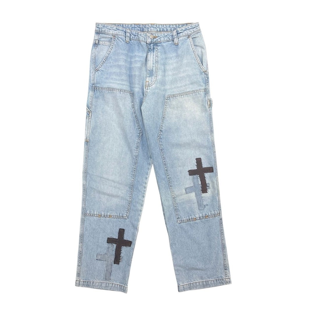 Baggy Fit Cross Patchwork Denim Jeans Hand Made Men Jeans - Etsy