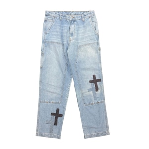 Baggy Fit Cross Patchwork Denim Jeans Hand Made Men Jeans