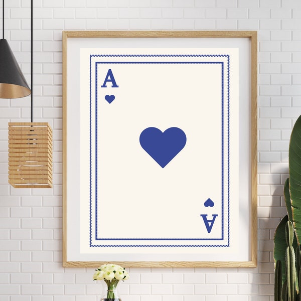 Purple Ace of Hearts Playing Card Wall Art Minimalist Aesthetic Vintage Digital Print Download