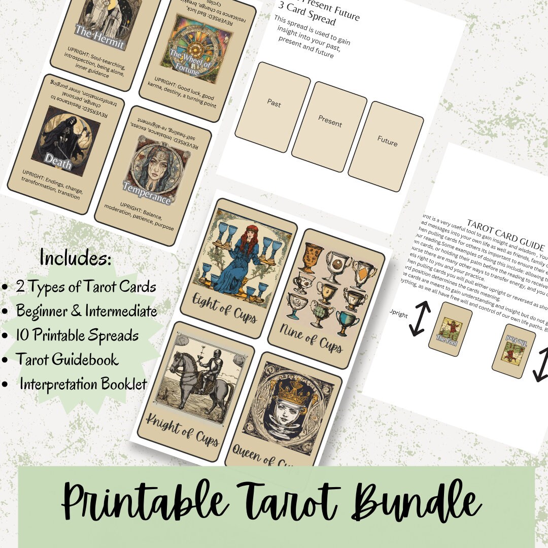Printable Tarot Bundle Tarot Cards, Tarot Spread and Guide PDF ...