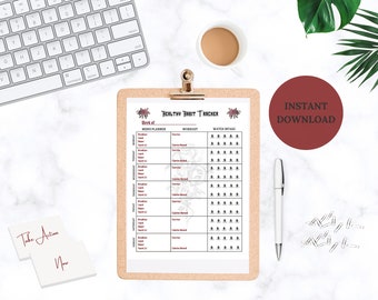 Gezonde gewoonte tracker afdrukbaar. "DARK ROSE" dagelijkse planner. Wekelijkse planning. Directe download.