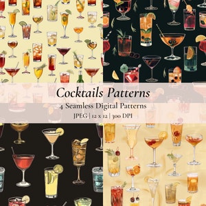 Cocktails Pattern | Seamless Digital Patterns | Instant Download | Digital Papers | High Resolution Pattern | DIY Inspiration | Cocktail