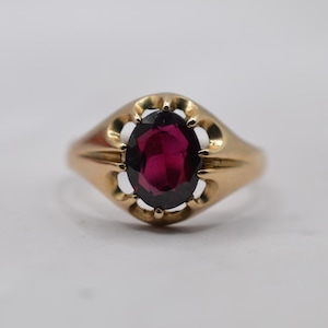 1980s Vintage 9ct Gold Garnet Signet Ring, UK Size Q (US Size 8 1/4) – Unisex Jewellery