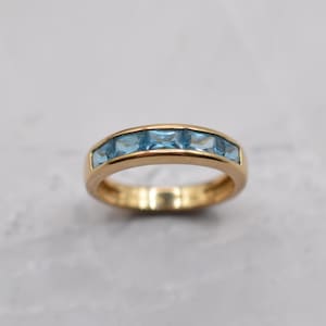 Y2K Vintage 9ct Gold Blue Topaz Half-Eternity Ring, UK Size J (US Size 4 3/4)