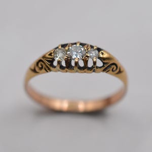Antique 9ct Gold Diamond Trilogy Ring, UK Size N (US Size 6 3/4)